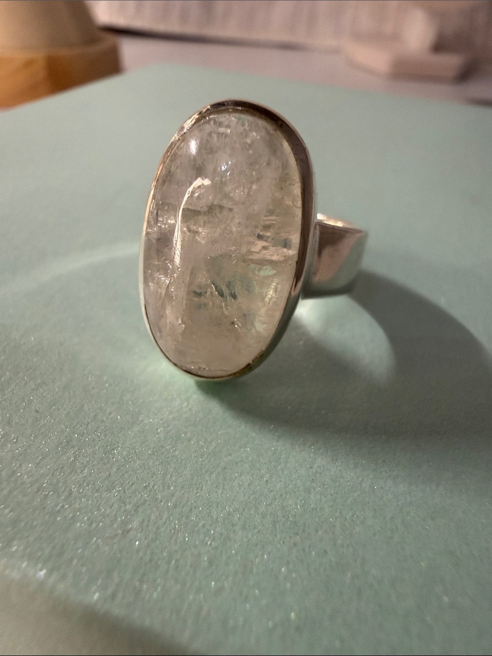 Sterling Silver Genuine Moonstone Oval Statement Ring